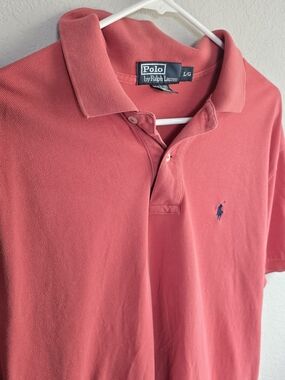 Ralph Lauren Men's Coral Polo Red Shirt with Navy Pony Large